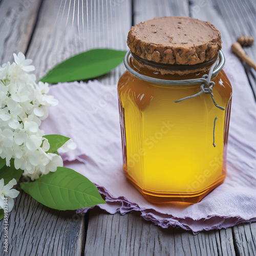 still life with flowers and honey