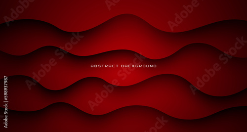 3D red geometric abstract background overlap layer on dark space with waves effect decoration. Graphic design element cutout style concept for banner, flyer, card, brochure cover, or landing page
