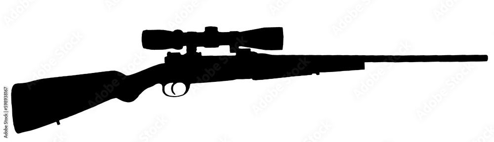 Isolated rifle with telescopic sight silhouette