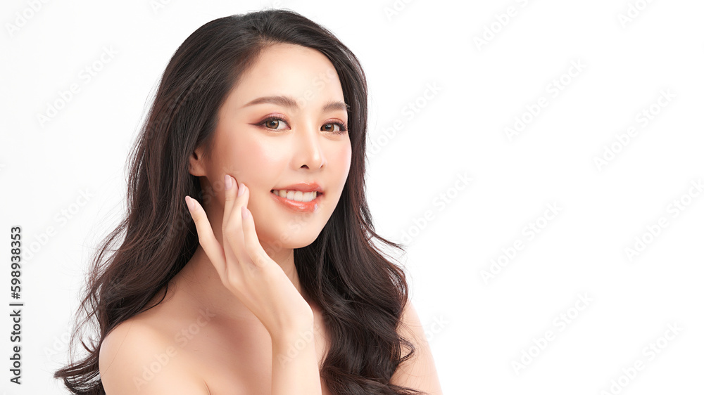 Beautiful young asian woman with clean fresh skin on white background, Face care, Facial treatment, Cosmetology, beauty and spa, Asian women portrait. Beautiful young asian woman with clean fresh skin on white background, Face care, Facial treatment, Cosmetology, beauty and spa, Asian women portrait.