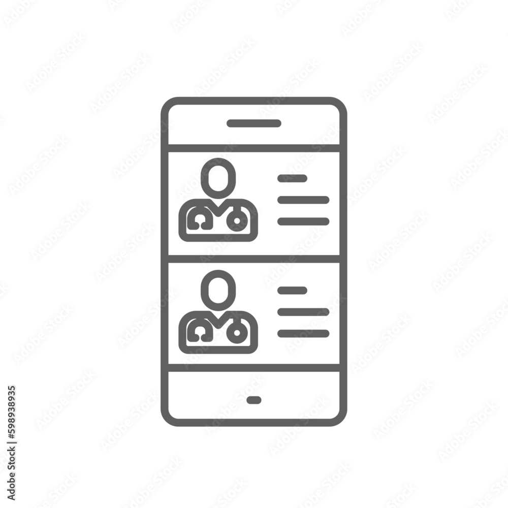 Doctor List Digital Healthcare icon with black outline style. document, test, form, report, patient, checkmark, notebook. Vector illustration Doctor List Digital Healthcare icon with black outline style. document, test, form, report, patient, checkmark, notebook. Vector illustration