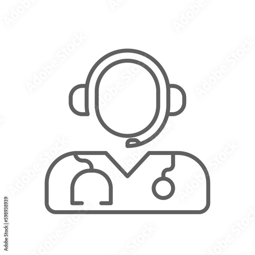 Online Doctor Digital Healthcare icon with black outline style. service, care, app, phone, communication, internet, telemedicine. Vector illustration