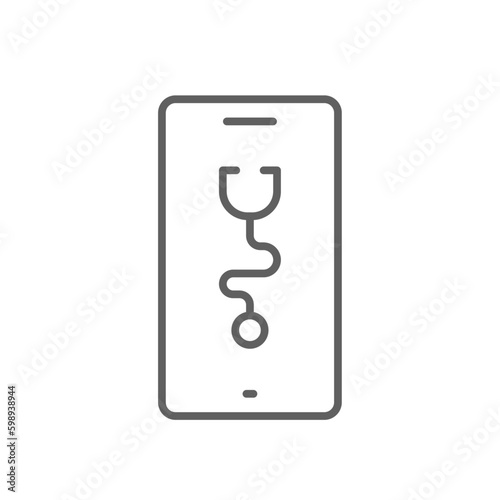 Online Medical Check Digital Healthcare icon with black outline style. online, technology, app, service, mobile, treatment, phone. Vector illustration