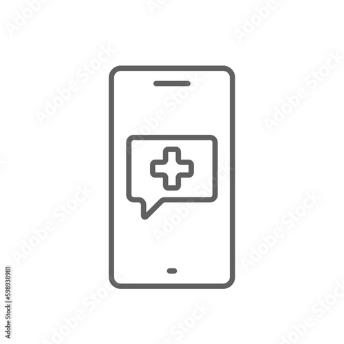 Online Consultation Digital Healthcare icon with black outline style. service, communication, phone, medicine, mobile, consulting, remote. Vector illustration