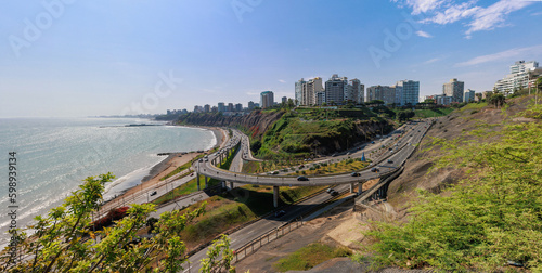 Armendariz Viaduct in the green coast beach circuit. Miraflores Lima, Peru photo