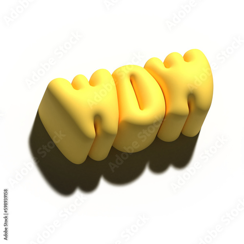 Raster 3d modeling clay word - wow. Realistic 3d render lettering on yellow background. Creative monochrome colorful design. Volume bold typography style.