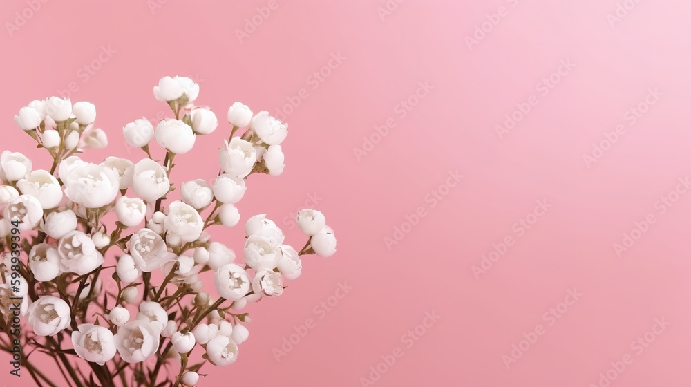 banner, white flowers on pink background