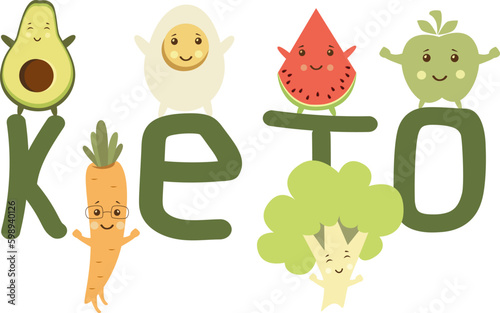 Set of vegetables and fruits for keto diet
