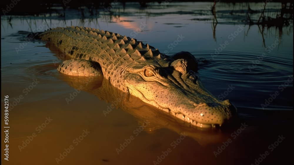 Closeup of a crocodile and alligator in water Closeup of a crocodile and alligator in water