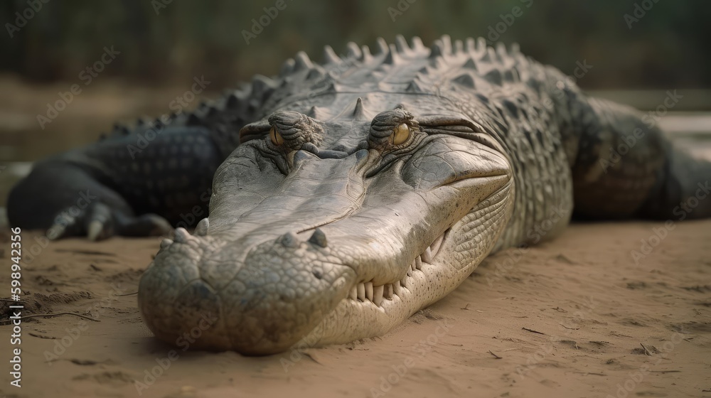 Obraz premium Closeup of a crocodile and alligator in water 