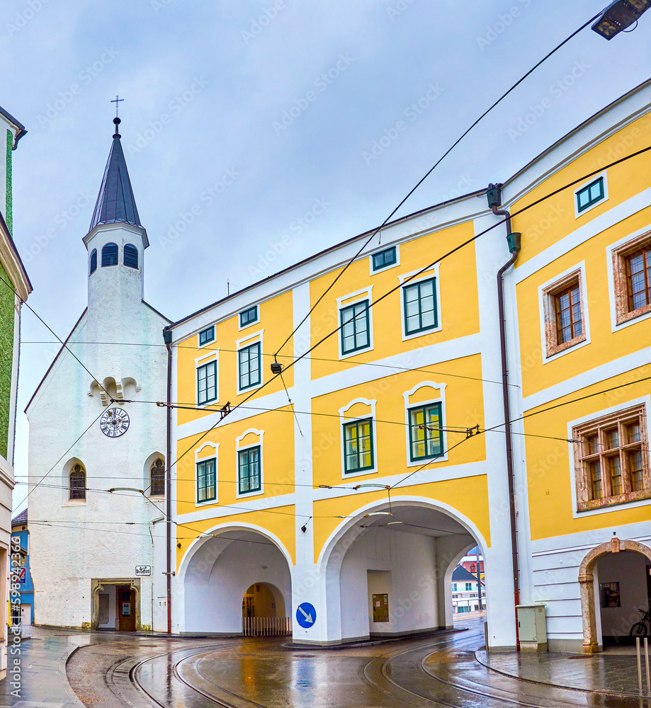 The archway in K-Hof Kammerhofmuseen building in Gmunden, Austria