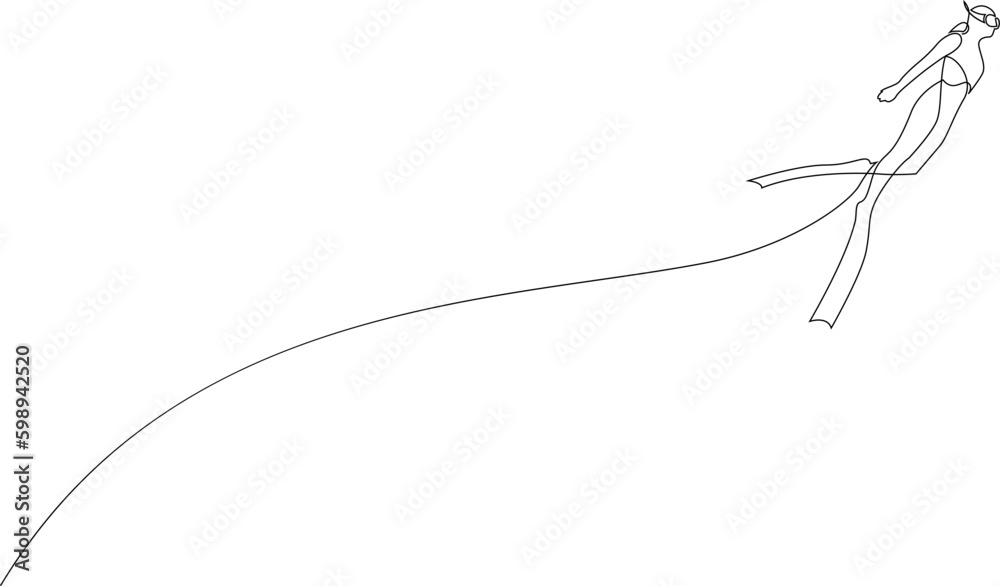 Single continuous line drawing of scuba diver. The concept of sport is a journey of scuba diving one line art. Single continuous line drawing of scuba diver. The concept of sport is a journey of scuba diving one line art.