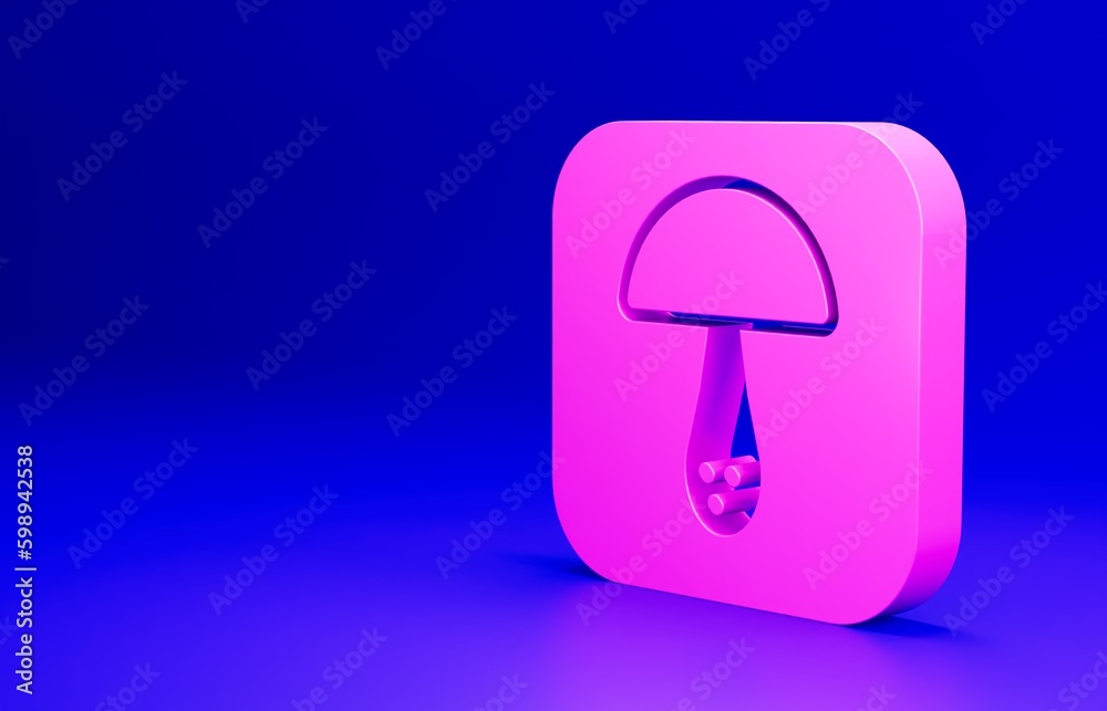 Pink Mushroom icon isolated on blue background. Minimalism concept. 3D render illustration Pink Mushroom icon isolated on blue background. Minimalism concept. 3D render illustration