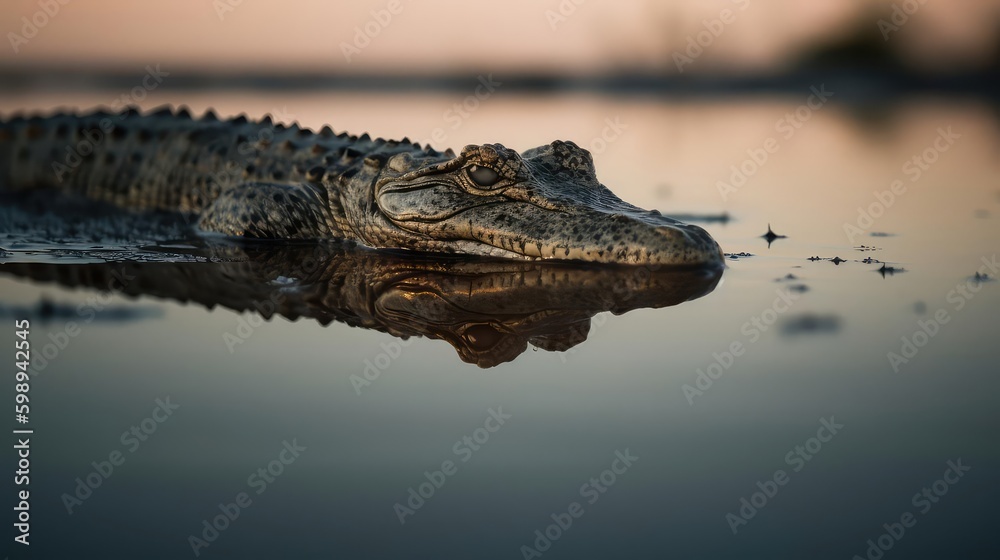 Closeup of a crocodile and alligator in water Closeup of a crocodile and alligator in water