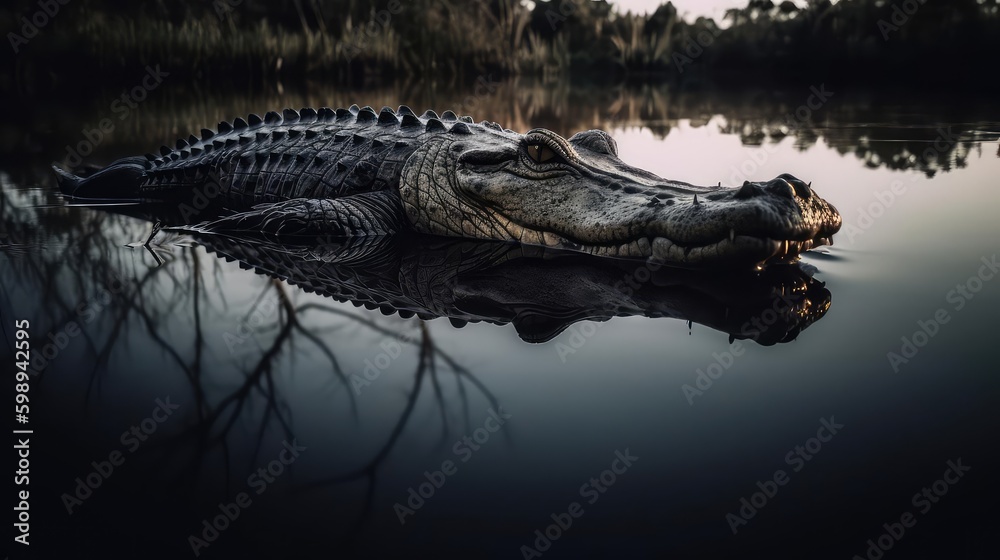 Closeup of a crocodile and alligator in water  