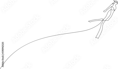 Single continuous line drawing of scuba diver. The concept of sport is a journey of scuba diving one line art.