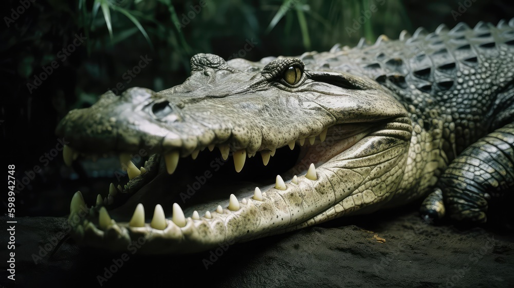 Fototapeta premium Closeup of a crocodile and alligator in water 