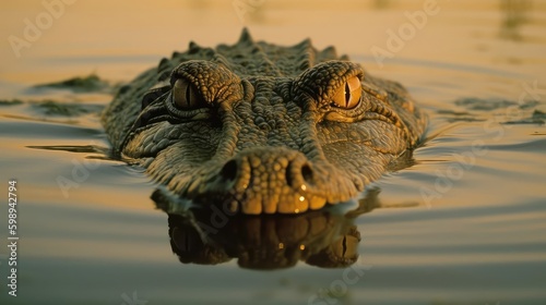 Closeup of a crocodile and alligator in water  