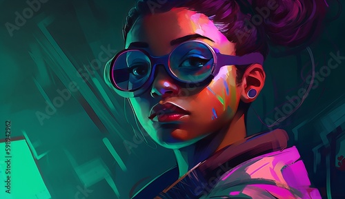 Futuristic Cyberpunk Woman Gamer Portrait Digital generated Illustration Artwork Pattern background