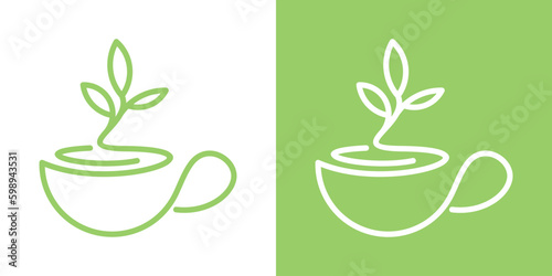 organic tea logo design, tea cup and leaf design icon vector illustration