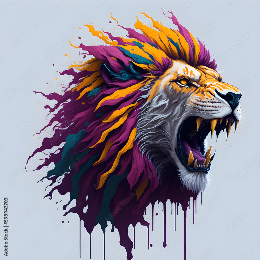 Splash art, a lion head with white background