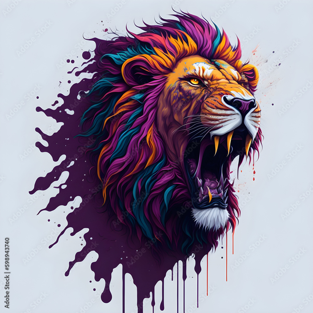Splash art, a lion head with white background