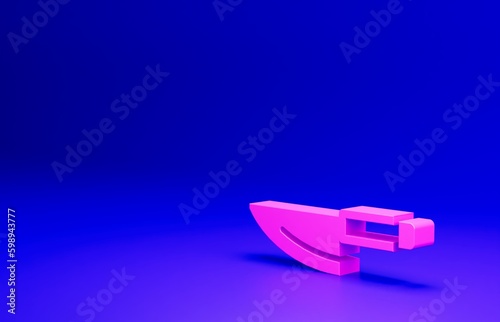 Pink Knife icon isolated on blue background. Cutlery symbol. Minimalism concept. 3D render illustration