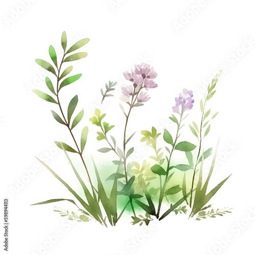 Set of botanical illustrations. Garden beds and grass, wild flowers on a white background. set for landscape design.