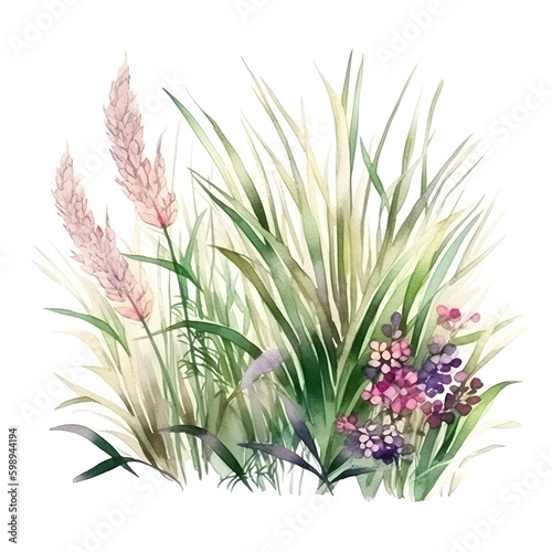 Set of botanical illustrations. Garden beds and grass  wild flowers on a white background. set for landscape design.