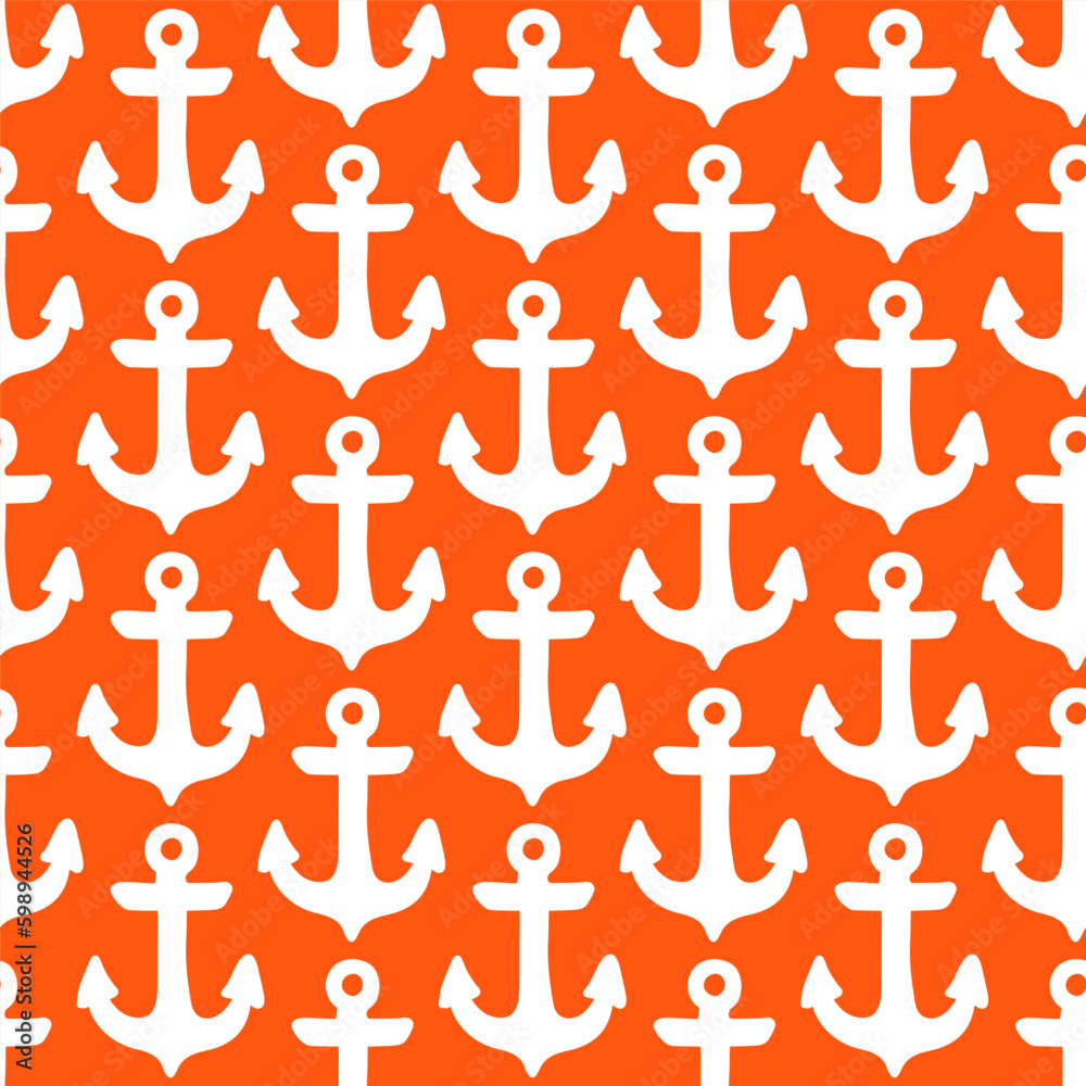 Orange seamless pattern with white anchors Orange seamless pattern with white anchors