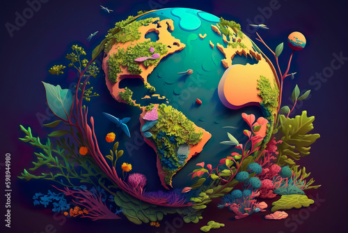 Colorful Globe Illustration - Generative AI