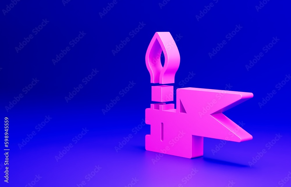Pink Medieval spear icon isolated on blue background. Medieval weapon. Minimalism concept. 3D render illustration Pink Medieval spear icon isolated on blue background. Medieval weapon. Minimalism concept. 3D render illustration