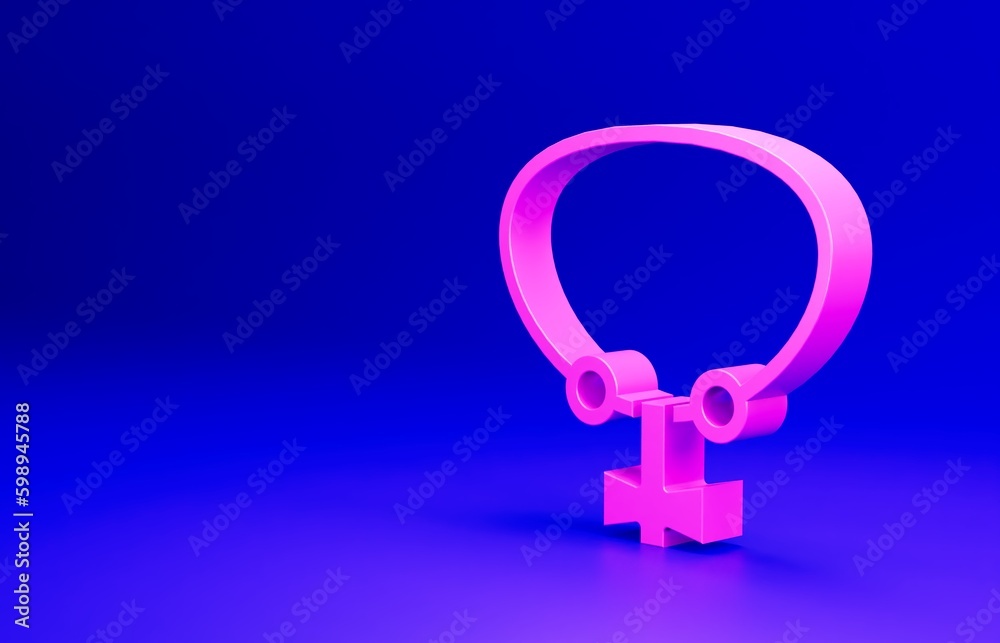 Pink Necklace with gem icon isolated on blue background. Minimalism concept. 3D render illustration Pink Necklace with gem icon isolated on blue background. Minimalism concept. 3D render illustration