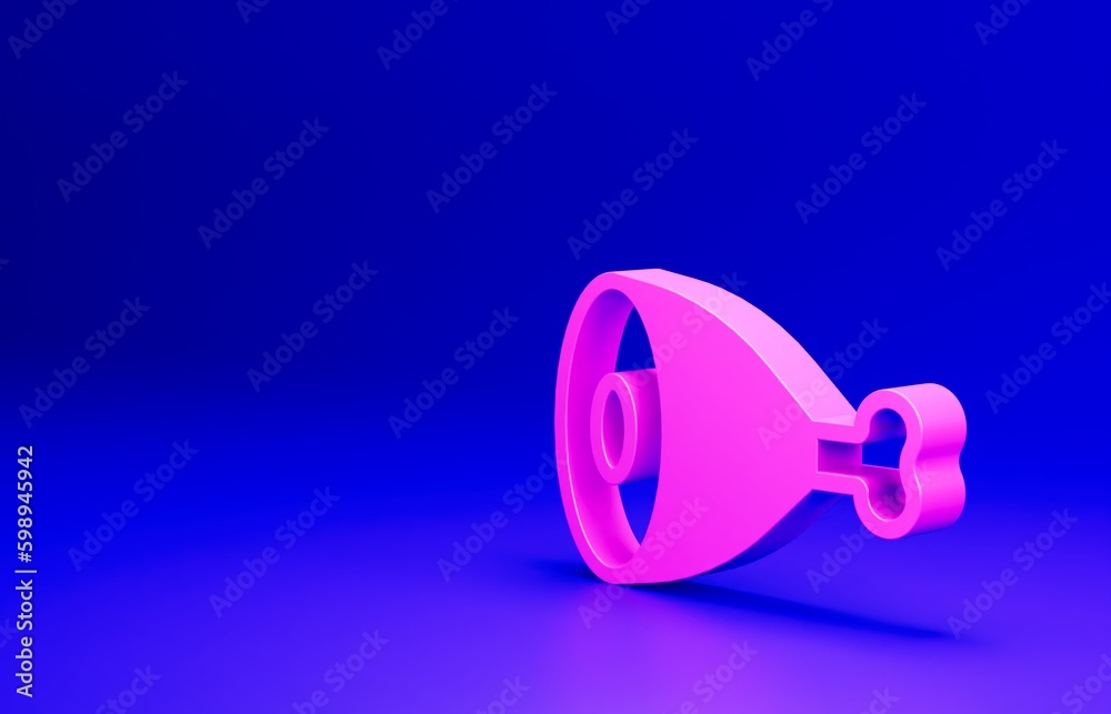 Pink Chicken leg icon isolated on blue background. Chicken drumstick. Minimalism concept. 3D render illustration