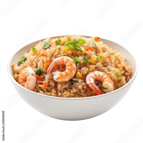 bowl of shrimp fried rice isolated on a transparent background, generative ai