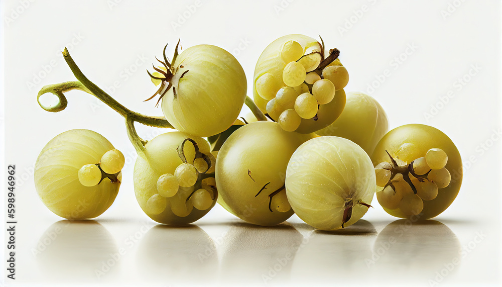 Group of Fresh Whole Green Gooseberries Fruit on White Background AI Generative Group of Fresh Whole Green Gooseberries Fruit on White Background AI Generative