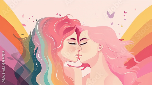 LGBTQ concept  women.  illustration banner  copy space  ai generated