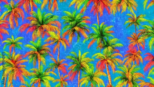 Colorful Collage of  Summer Palm Trees