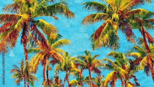 Colorful Collage of  Summer Palm Trees © julien.habis