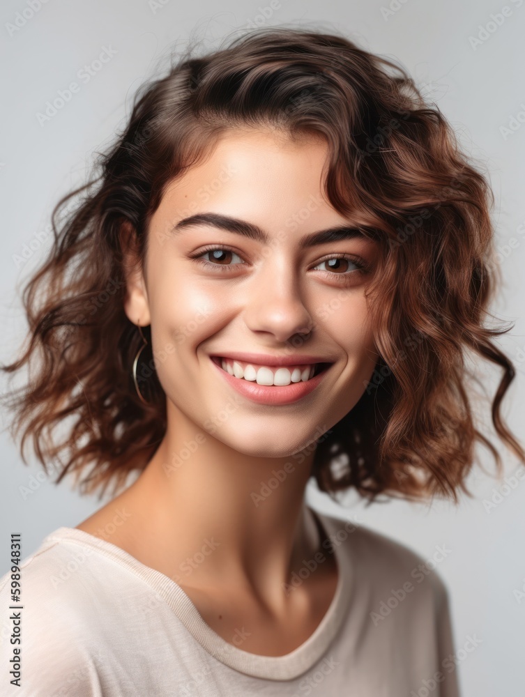 Portrait photo of young smile confident woman. Generative AI