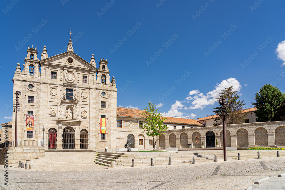 Views of the Plaza de la Santa with the church and birthplace of St. Teresa of Jesus in Avila, Spain.