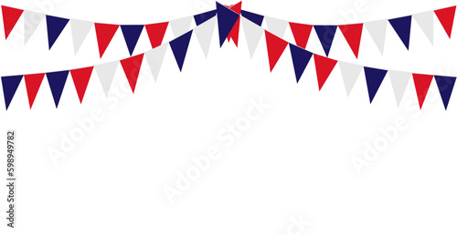 Fototapete Bunting Hanging Red White Blue Flags Triangles Banner Background