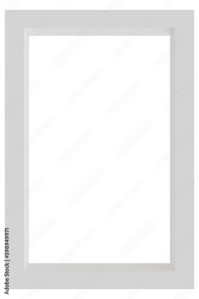 3d rendering of white rectangle vertical window frame.