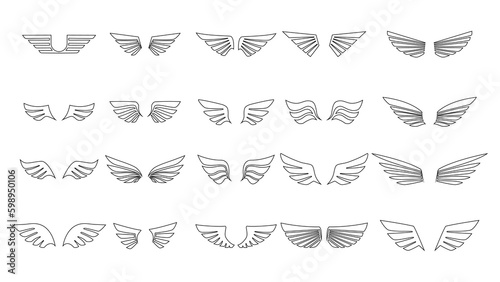 Set of black silhouettes of wing icons. Collection wing. vector illustration eps