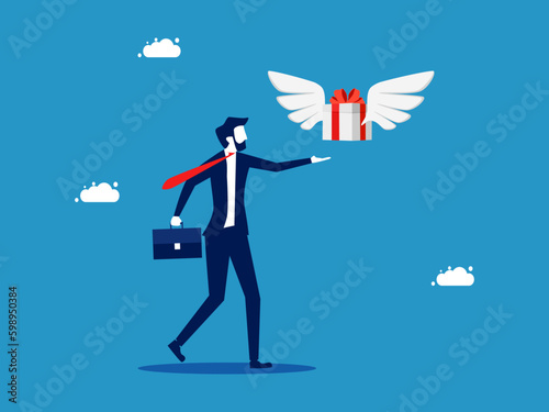 Businessman receiving a gift box. The concept of transporting happiness. vector illustration © Nastudio