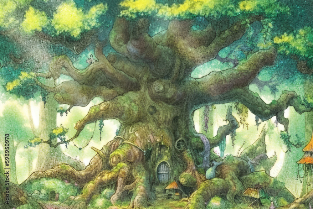 fairy tree in the forest watercolor
