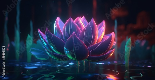 Lotus Flower Plant Blossom Magic Colorful Digital Generated Illustration Artwork