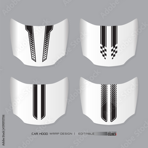 Vehicle graphics stripes kits for car hood. Graphic abstract stripe racing designs vector