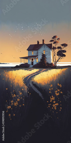 Farmhouse Illustration - Generative AI