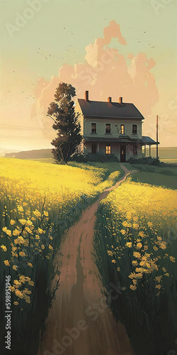 Farmhouse Illustration - Generative AI